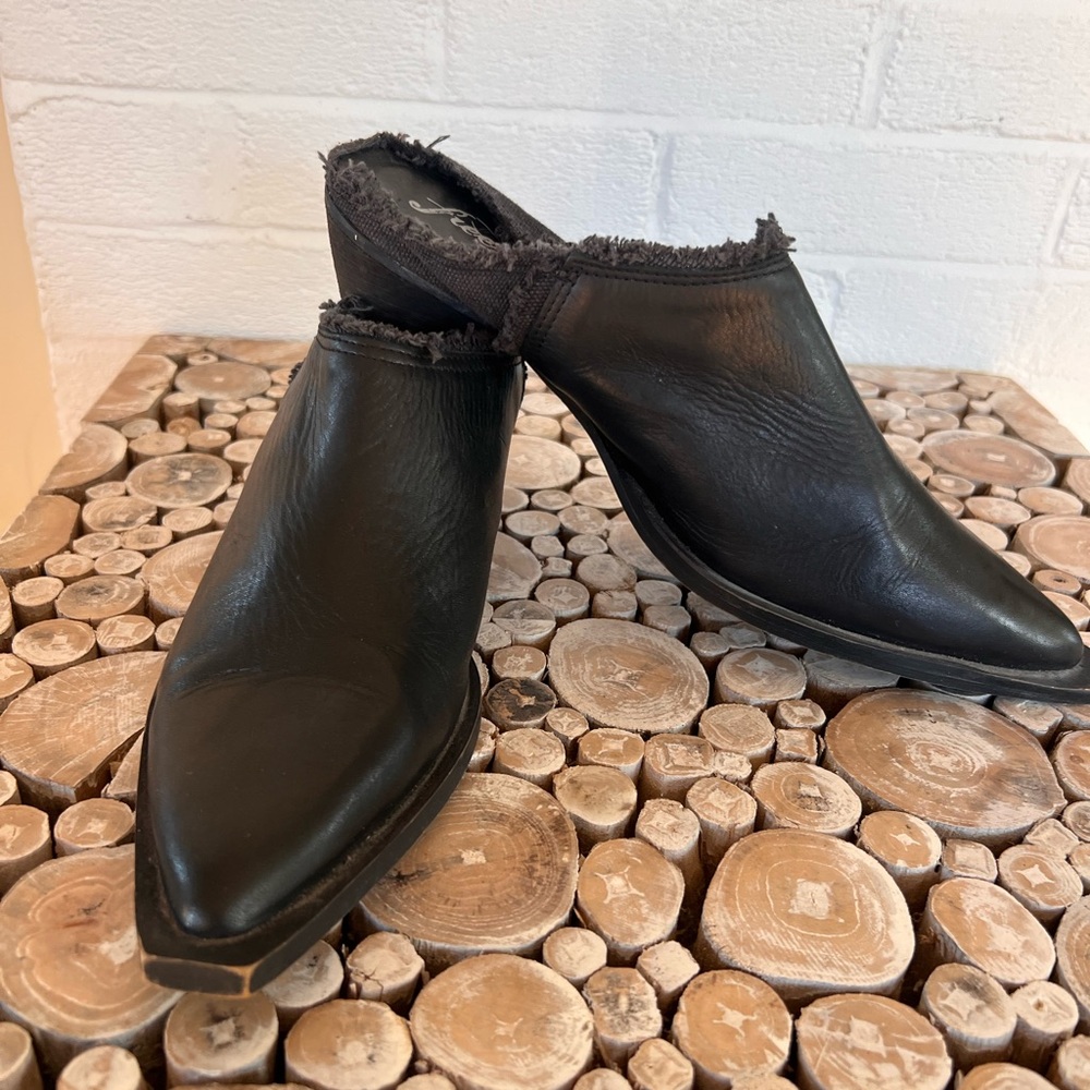 Free People Black Frayed Edge Mules Size 9
